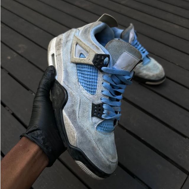 Jordan 4 with faded, patchy colour before restoration